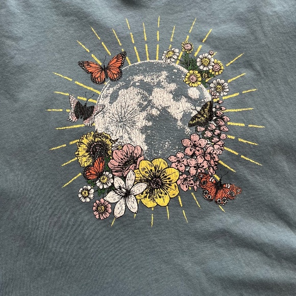 Lane Bryant Earth & Flower Printed Women's Tee, V-Neck, Blue/Teal, 26/28 - Picture 3 of 11